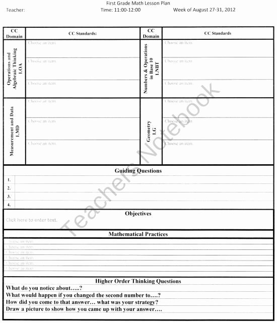 Math Lesson Plan Template Luxury Grade 1 Mon Core Math Lesson Plan Template with Drop