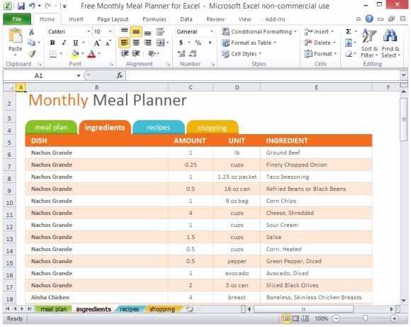 Meal Plan Template Excel Lovely Free Monthly Meal Planner for Excel