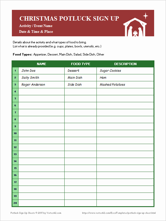 Meal Sign Up Sheet Template Inspirational Potluck Sign Up Sheets for Excel and Google Sheets