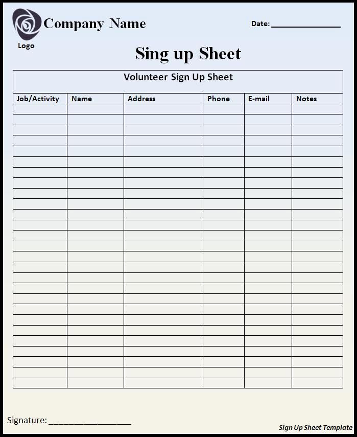 Meal Sign Up Sheet Template Unique Customizable Printable Sign Up Sheets Templates