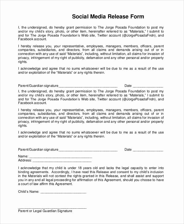Media Release form Template Fresh Generic Release forms