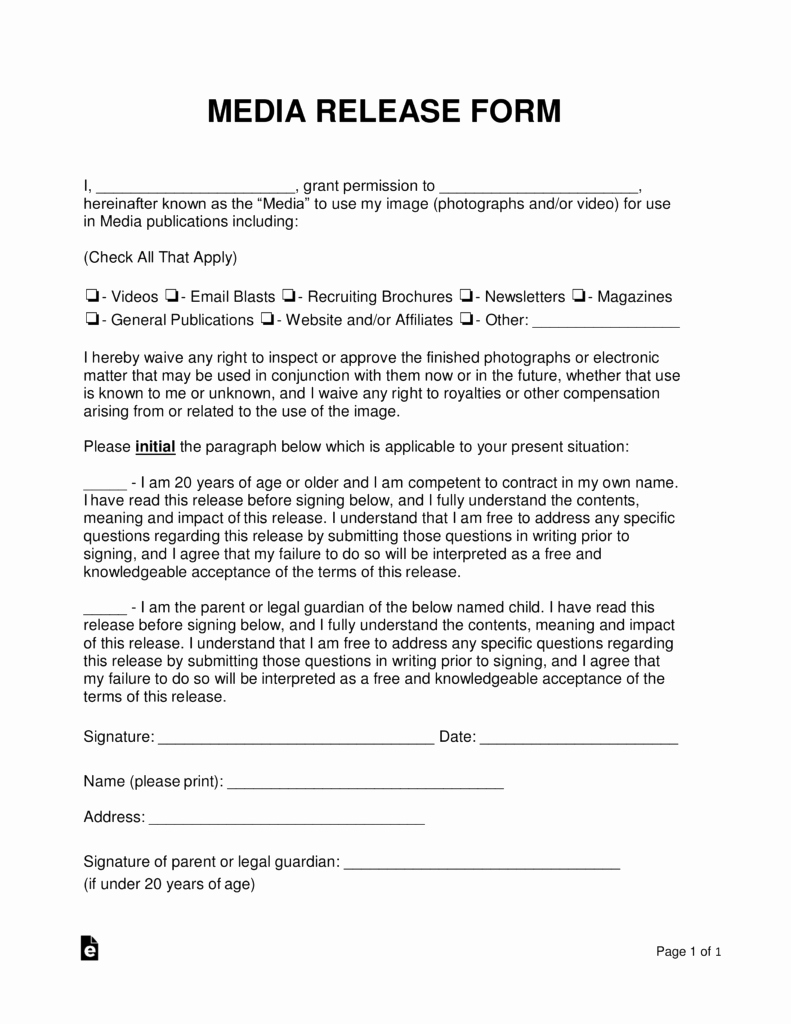 Media Release forms Template New Free Media Liability Release form Word Pdf