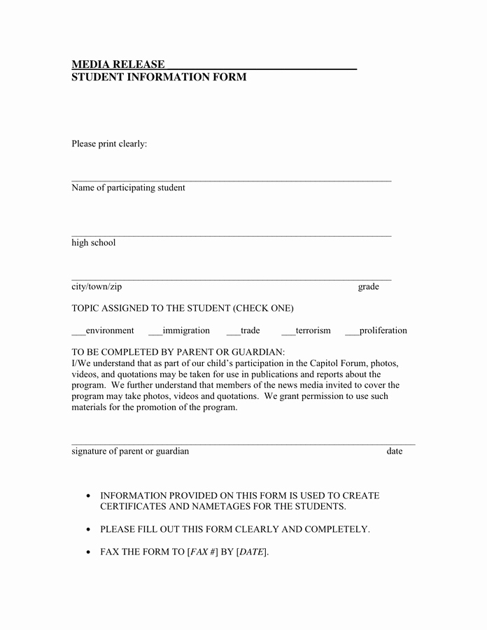Media Release forms Template Unique Media Release form In Word and Pdf formats