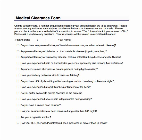 Medical Clearance Letter Template Beautiful Medical Clearance form 9 Download Free Documents In Pdf