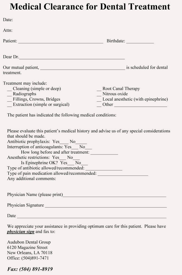 Medical Clearance Letter Template Lovely 15 Sample Medical Clearance forms Dental Surgery