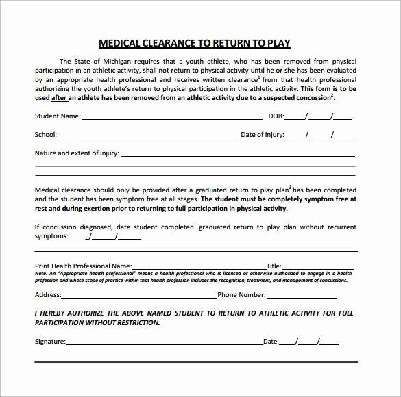 Medical Clearance Letter Template New Medical Clearance form 12 Free Samples Examples format
