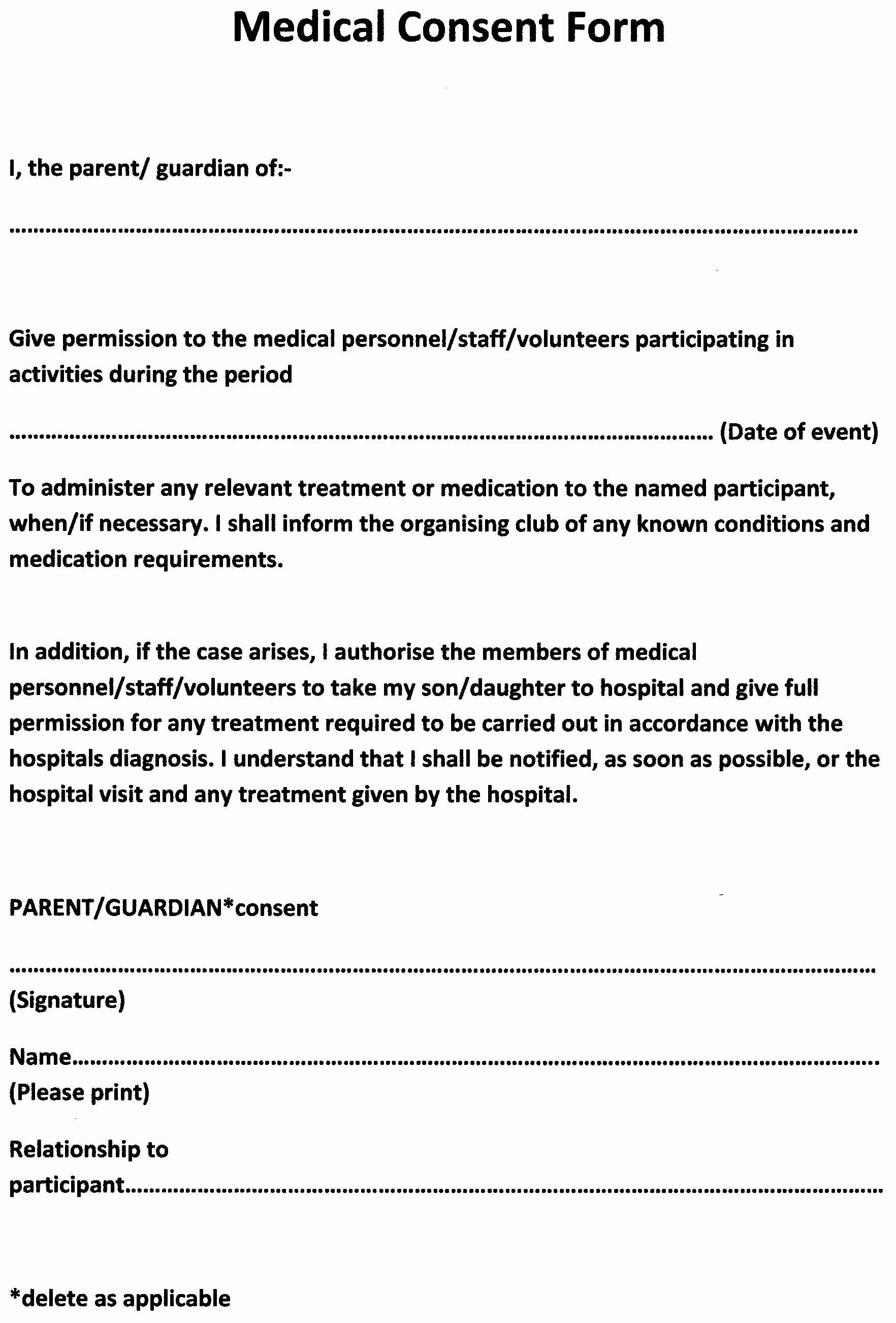 Medical Consent form Template Lovely Medical Consent form Medical Consent form