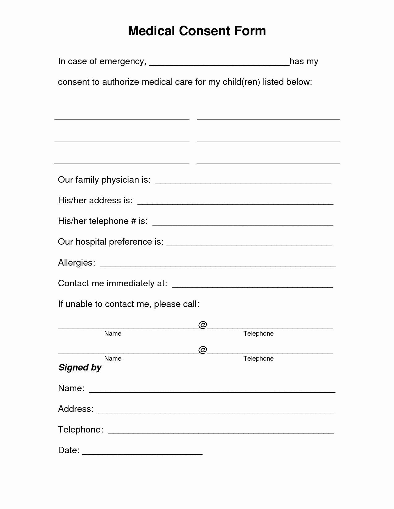 Medical Consent forms Template Beautiful Free Printable Medical Consent form