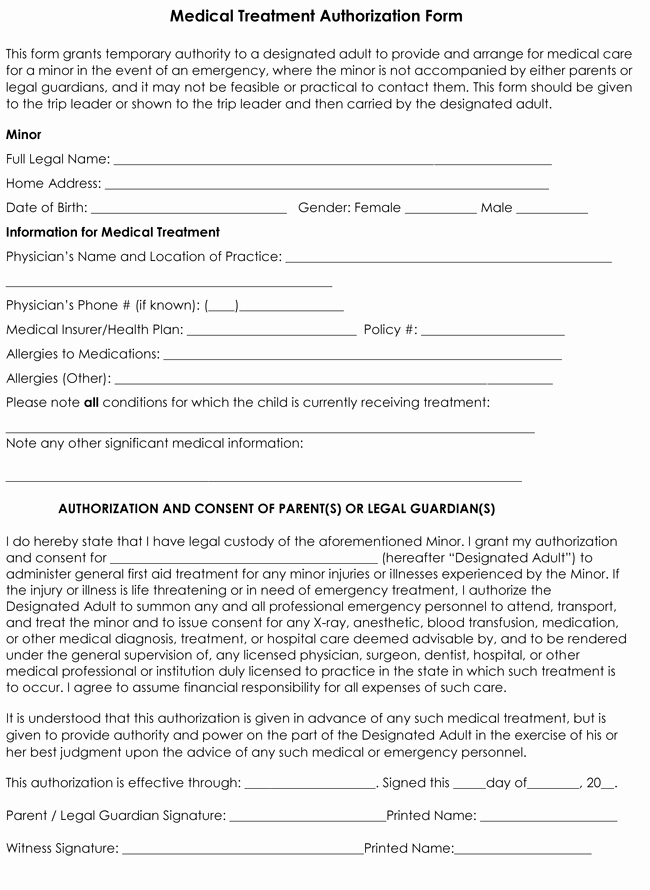 Medical Consent forms Template Inspirational Child Medical Consent form Templates 6 Samples for Word