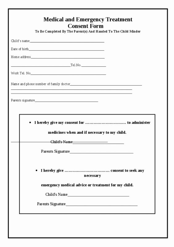 Medical Consent forms Template New Free Printable Child Medical Consent form