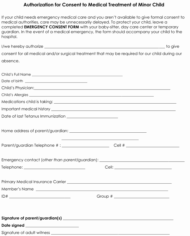 Medical Consent forms Templates Inspirational Child Medical Consent form Templates 6 Samples for Word