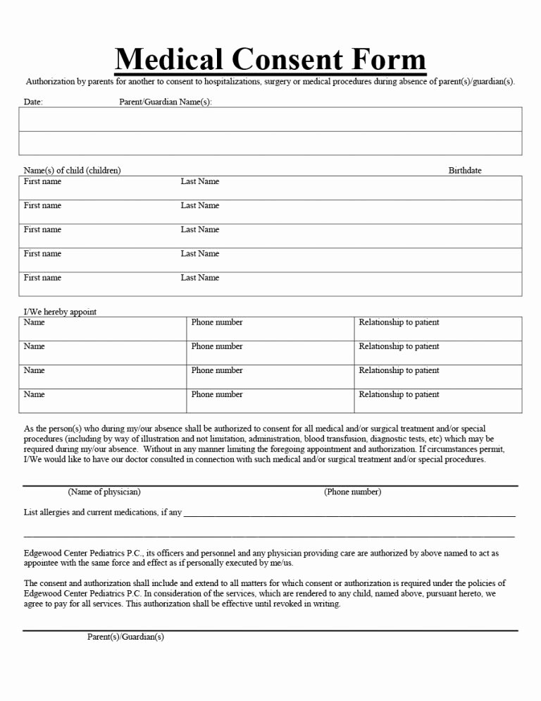 Medical Consent forms Templates Luxury 45 Medical Consent forms Free Printable Templates