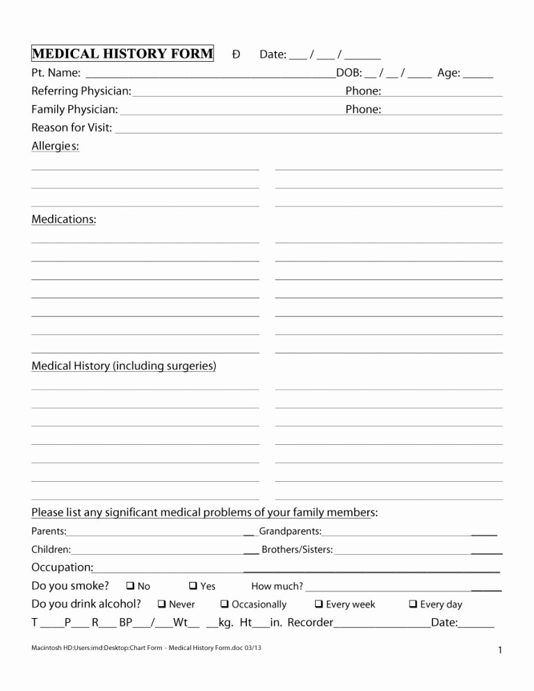 Medical History form Templates Lovely 67 Medical History forms [word Pdf] Printable Templates