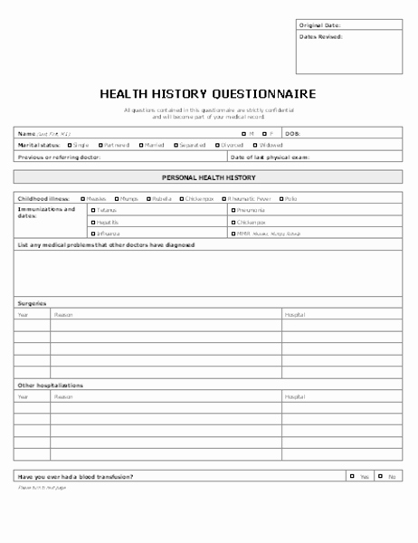 Medical History form Templates Lovely Patient Health History Questionnaire 4 Pages