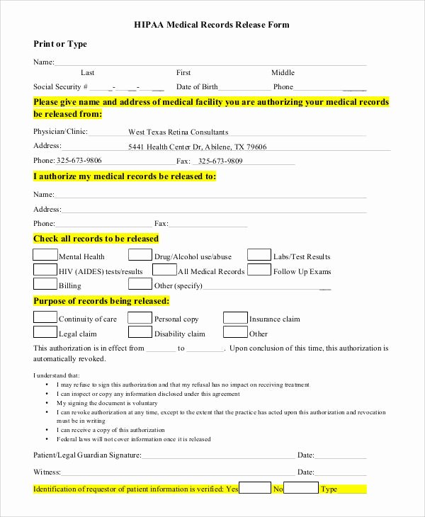 Medical Record Release form Template Best Of Generic Release forms