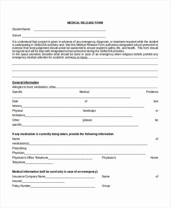 Medical Record Release form Template Lovely 10 Medical Release forms Free Sample Example format