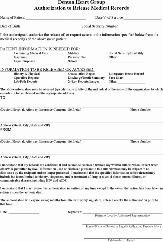 Medical Record Release form Template Lovely Generic Medical Records Release form