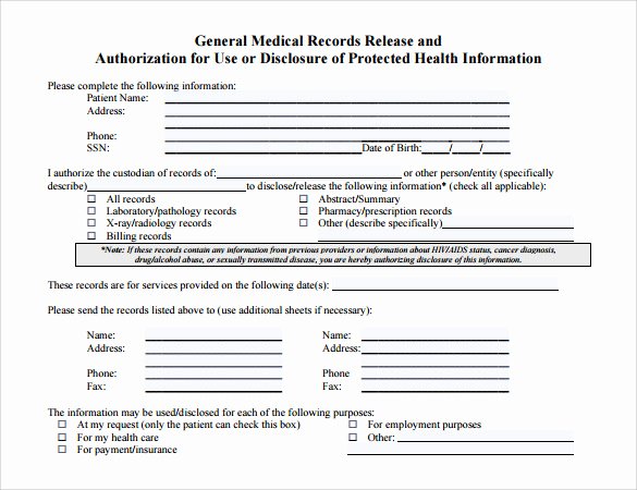 Medical Record Release form Template Lovely Medical Records Release form 10 Free Samples Examples