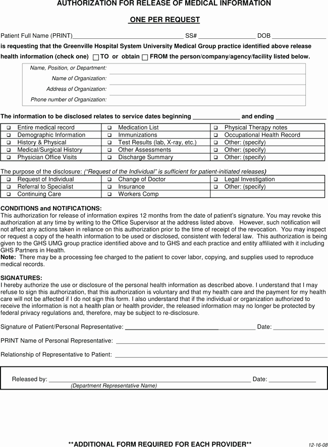 Medical Record Release form Template Unique Medical Records Release form Templates Free Printable forms