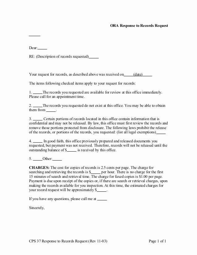 Medical Record Request Template Luxury Cps 37 Letter to Person Requesting Record