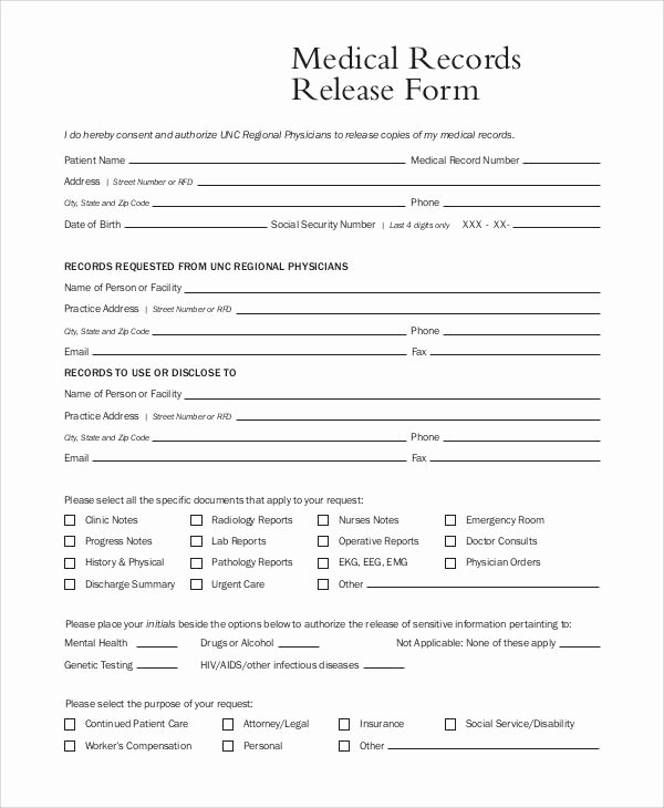 Medical Record Request Template New Medical Records Release form