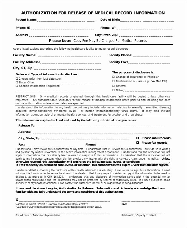 Medical Record Request Template New Sample Medical Records Release form 9 Examples In Pdf Word