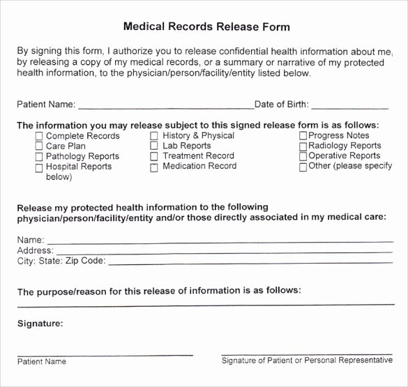 Medical Records form Template New Sample Medical Records Release form 9 Download Free