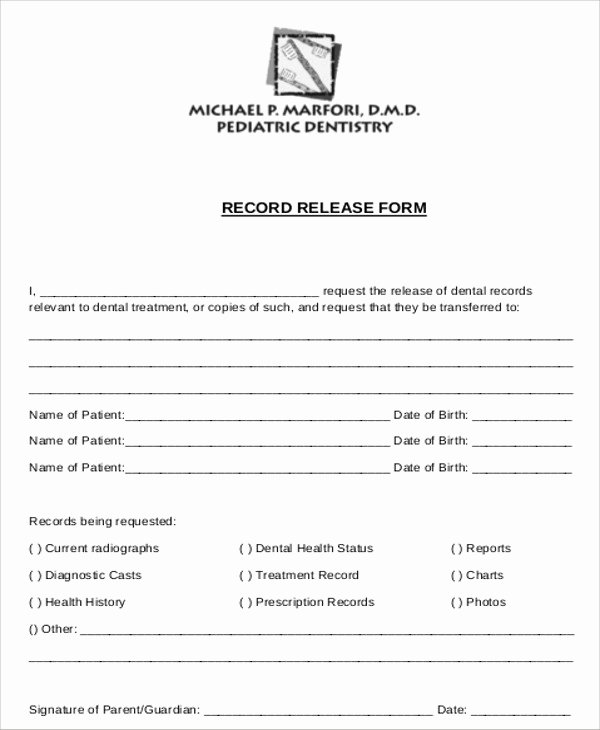 Medical Records forms Template Best Of Sample Dental Records Release form 8 Examples In Word Pdf