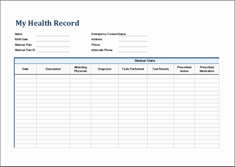 Medical Records forms Template Lovely Personal Medical Health Record Sheet