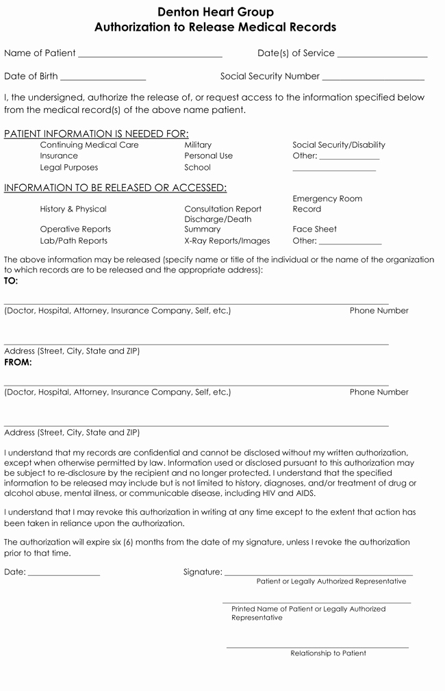medical records release form templates