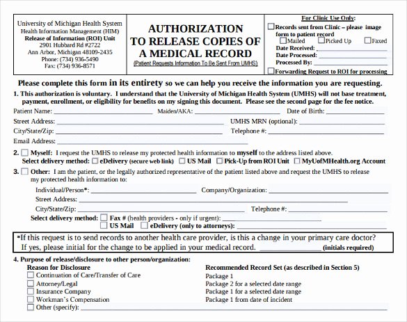 Medical Records forms Template Unique Generic Medical Records Release form 7 Download Free