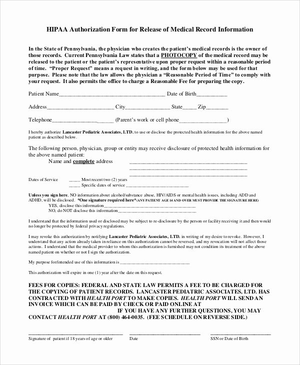 Medical Records forms Template Unique Sample Medical Records Release form 9 Examples In Pdf Word