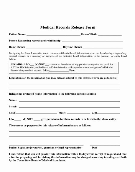 Medical Records Release form Template Elegant Medical Record Release form