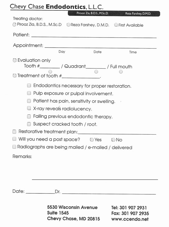 Medical Referral form Templates Unique Endodontic Referral form Chevy Chase Md Referring Doctor