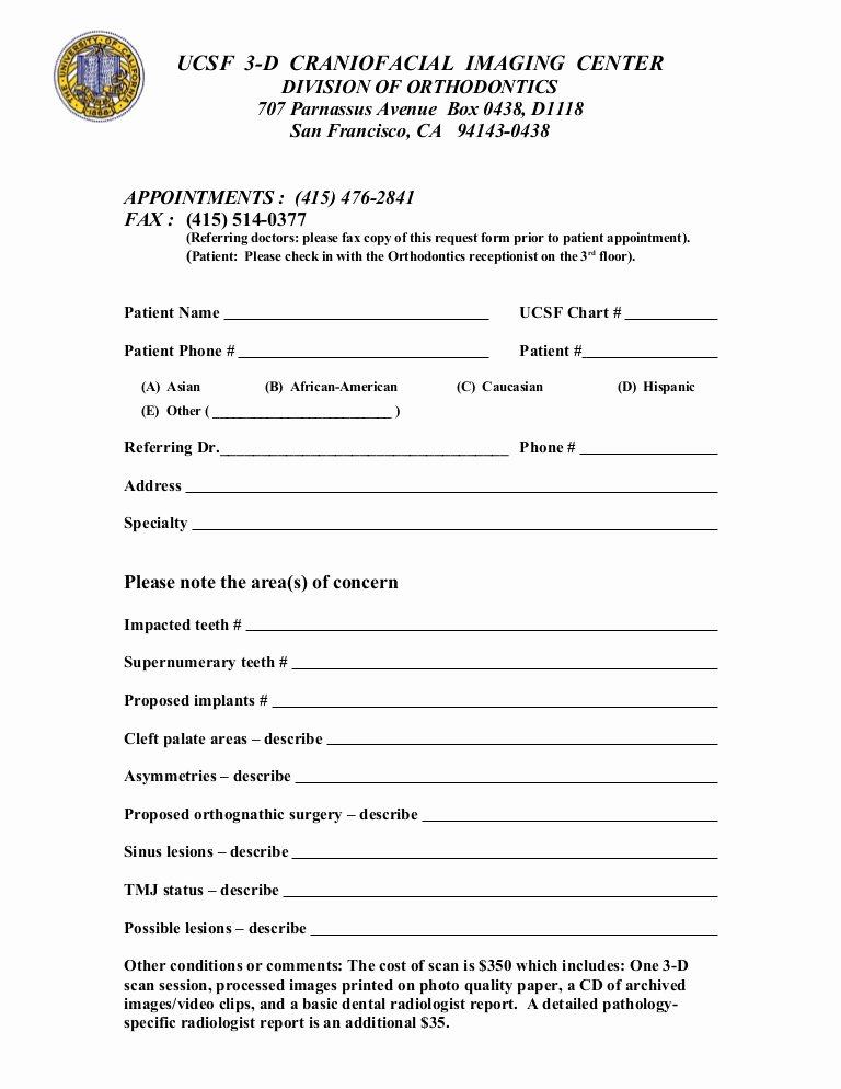 Medical Referral form Templates Unique Ucsf Cbct Referral form