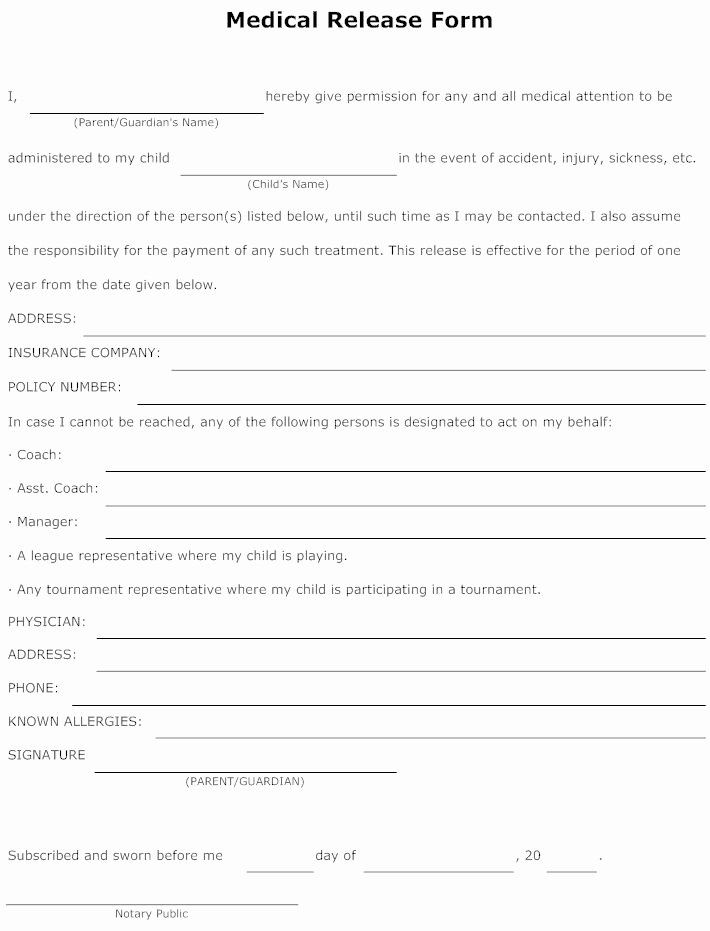Medical Release form Template Inspirational Example Image Medical Release form Templets