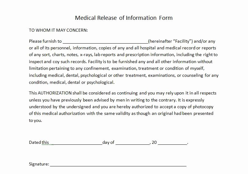 Medical Release form Template Unique Medical Release Of Information form for Personal Trainers