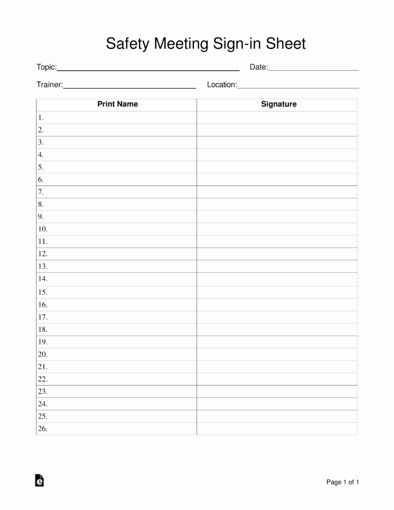 Meeting Sign In Sheet Template Awesome Safety Meeting Sign In Sheet Template