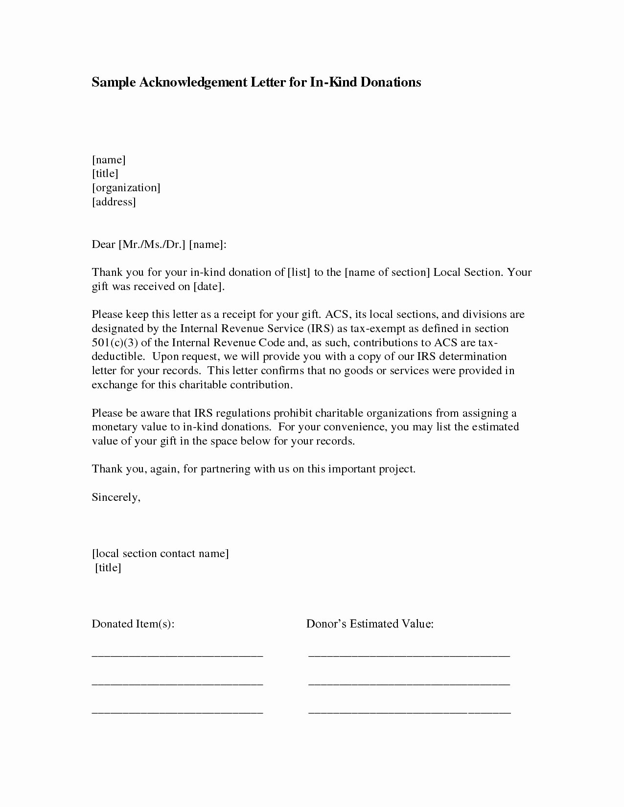 memorial donation letter template
