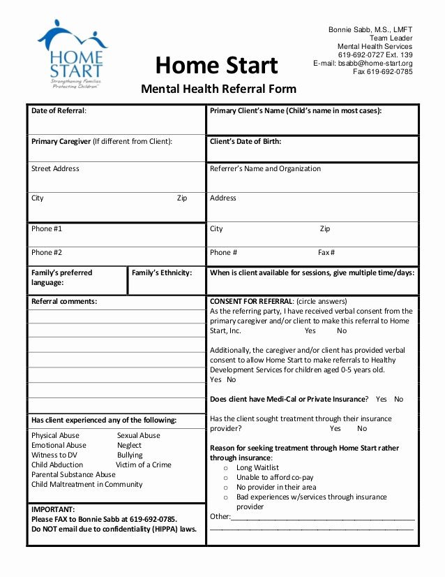 Mental Health assessment Templates Awesome Home Start Mental Health Referral form 5 15