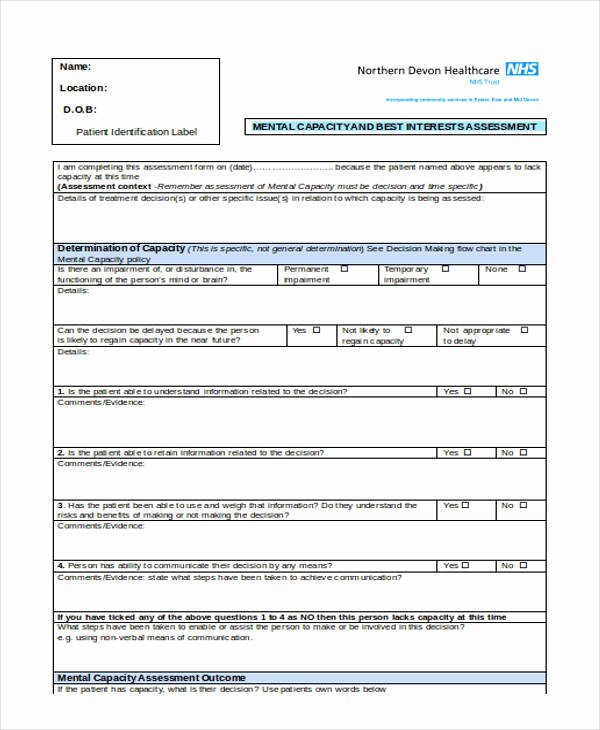 sample health assessment forms
