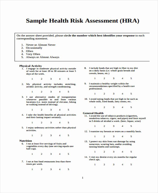 Mental Health assessment Templates Luxury Free 44 Risk assessment form Templates In Pdf