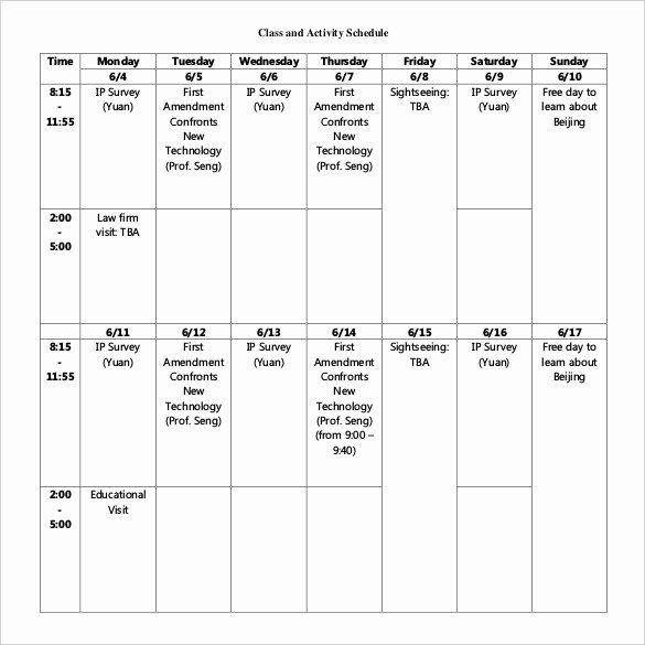 Middle School Schedule Template Awesome Class Schedule Template 36 Free Word Excel Documents