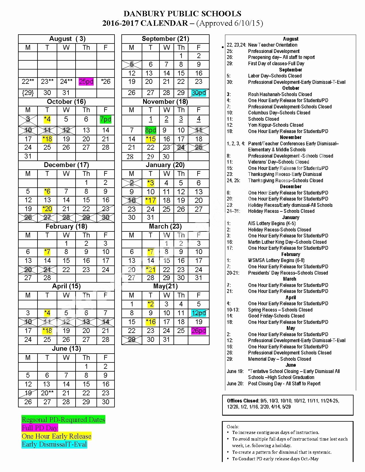 Middle School Schedule Template Unique Danbury Public Schools Calendar 2017 2018 2018 Calendar