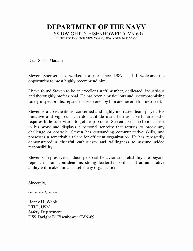Military Letter Of Recommendation Template Inspirational U S Navy Letter Of Re Mendation 2