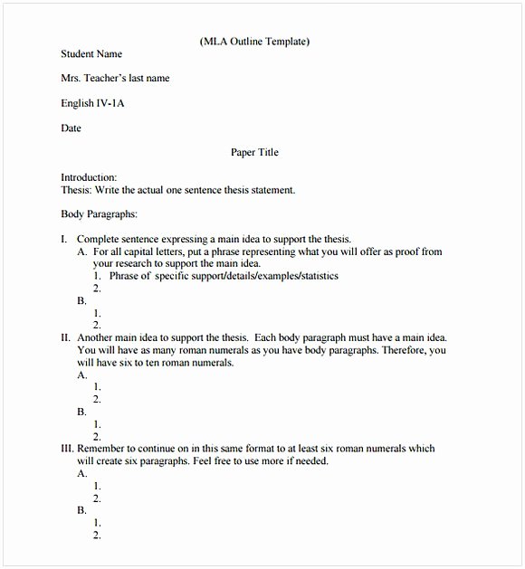 Mla format Outline Template Beautiful Mla Outline Template