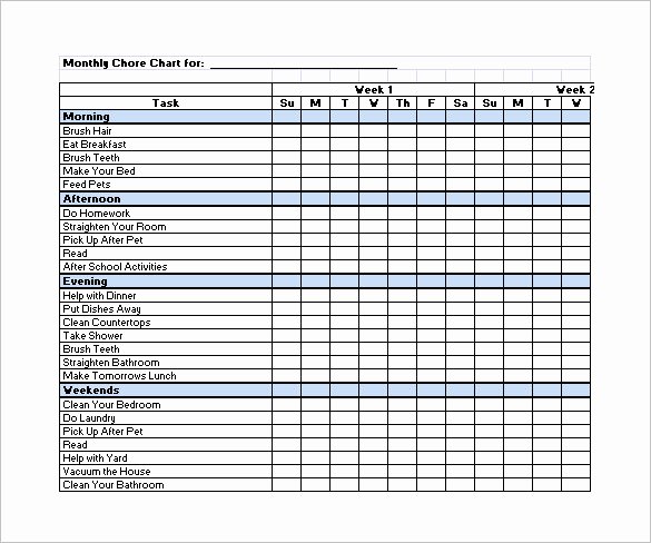 Monthly Chore Chart Template Beautiful Family Chore Chart Template – 13 Free Sample Example