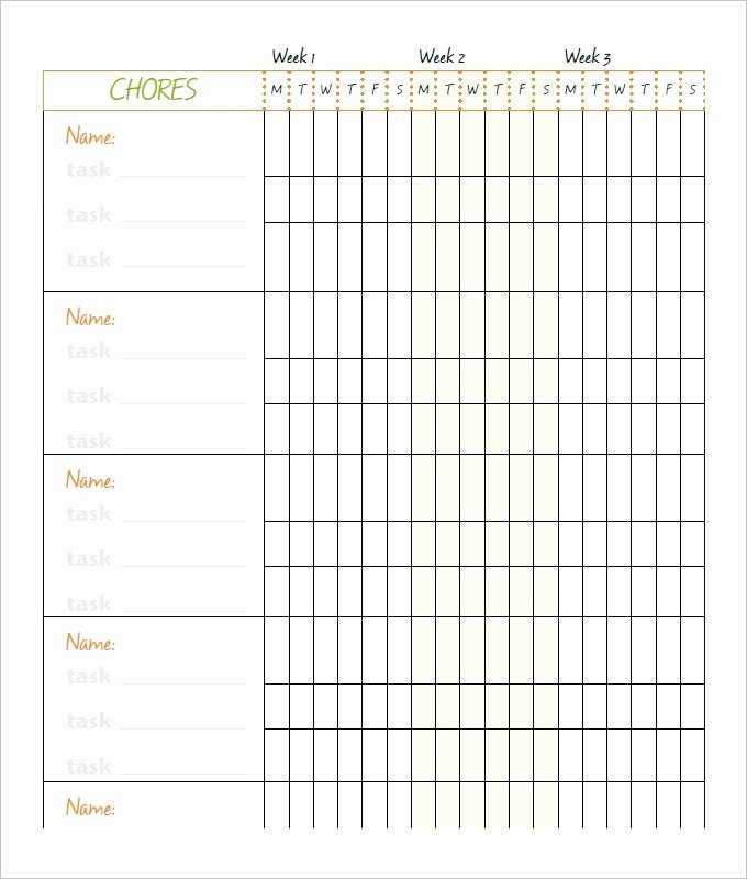 Monthly Chore Chart Template Fresh Weekly Chore Checklist Template
