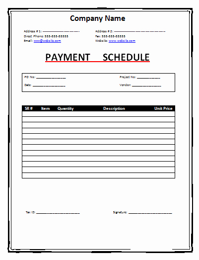Monthly Payment Schedule Template Best Of Payment Schedule Template