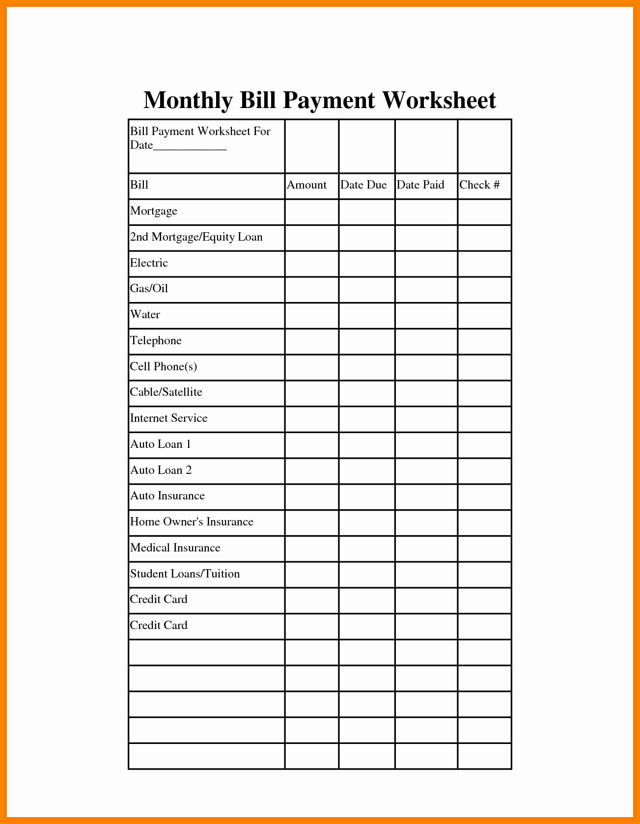 Monthly Payment Schedule Template Fresh Remarkable Monthly Bill organizer and Payment Schedule
